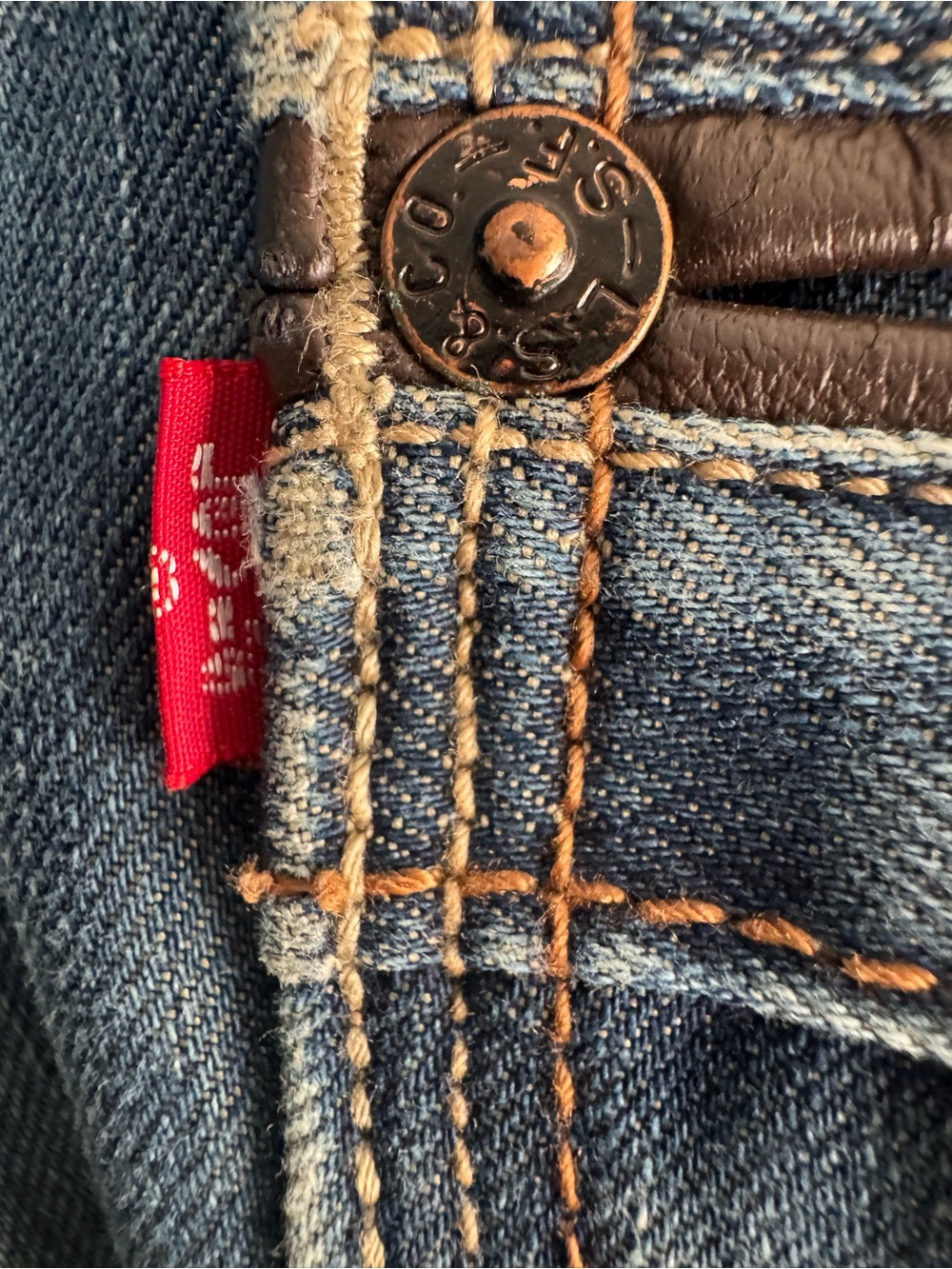 Vintage LEVI'S 514 Jeans Slim Straight 36 x 30 Leather Trim & Multicolor Threads - Picture 14 of 14
